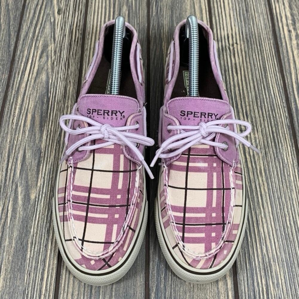 Sperry Top-Sider D10-CH171 Boat Shoes Purple Plaid Fabric Canvas Lace Up‎ Wm 9 - Picture 3 of 13